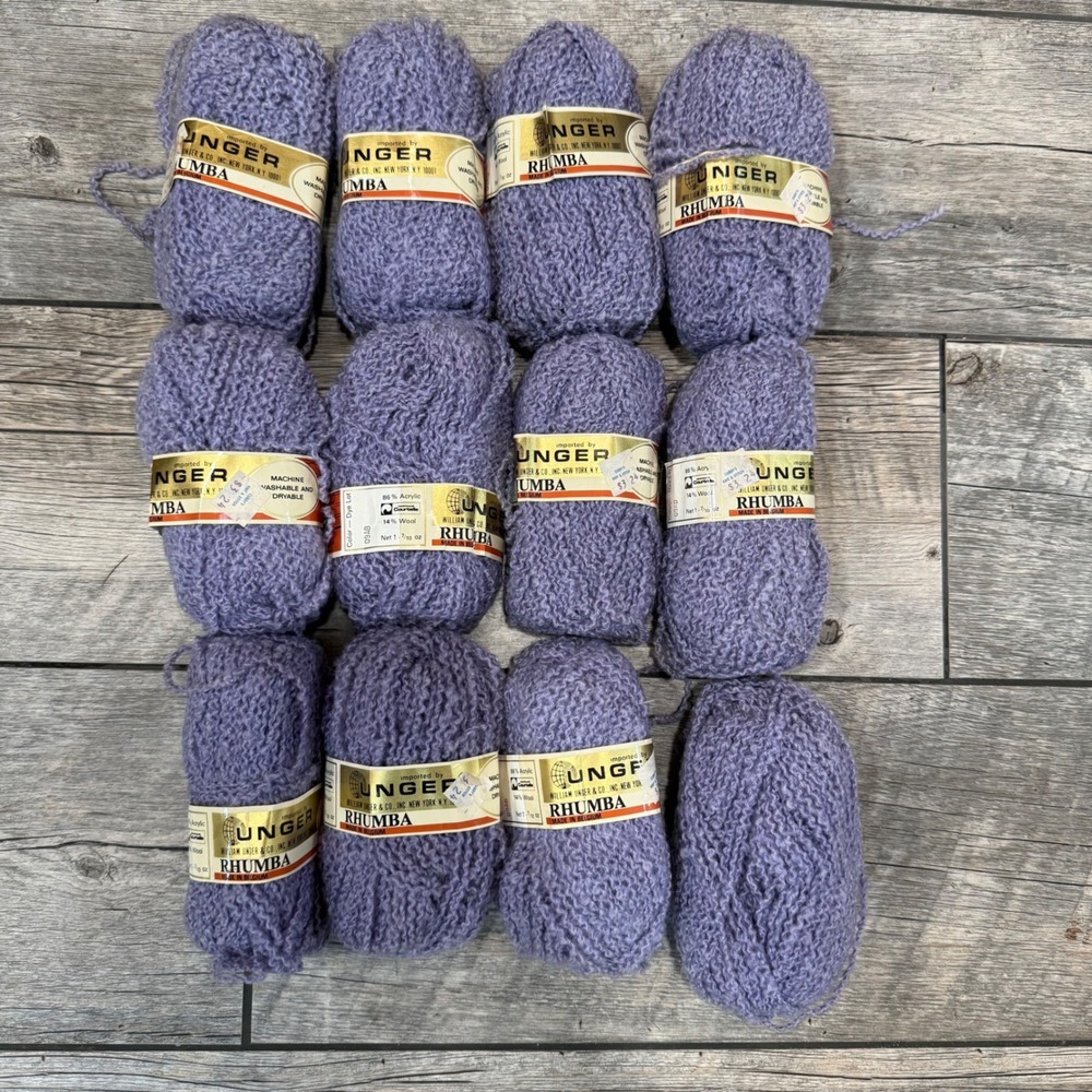Vintage 80s Unger Rhumba Lot 12 Skeins Boucle‎ Textured 14% Wool Belgium Yarn